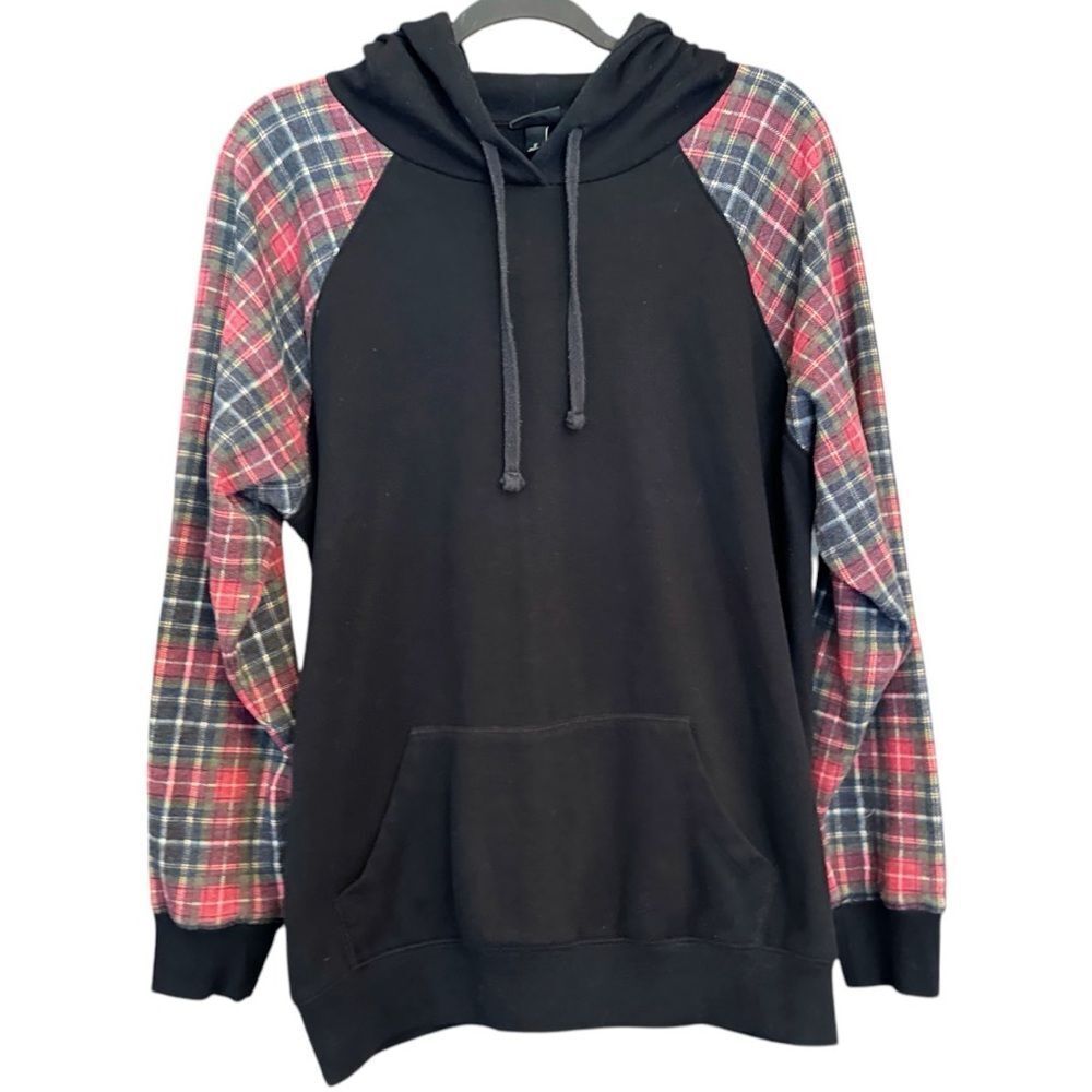 Torrid Black Plaid Red Classic Fit Cozy Fleece Raglan Hoodie Size 3 3XL - Picture 5 of 13